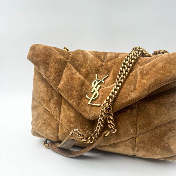 Saint Laurent Toy Puffer Logo Plaque Suede Shoulder Bag - Picture 1 of 7